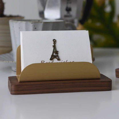 حامل عرض بطاقات العمل P، صندوق بطاقات عمل فاخر من الخشب الصلب والنحاس 