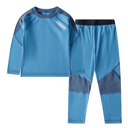 P children's long johns and long johns double-sided velvet boys and girls velvet pajamas autumn and winter teenagers antibacterial thermal underwear set
