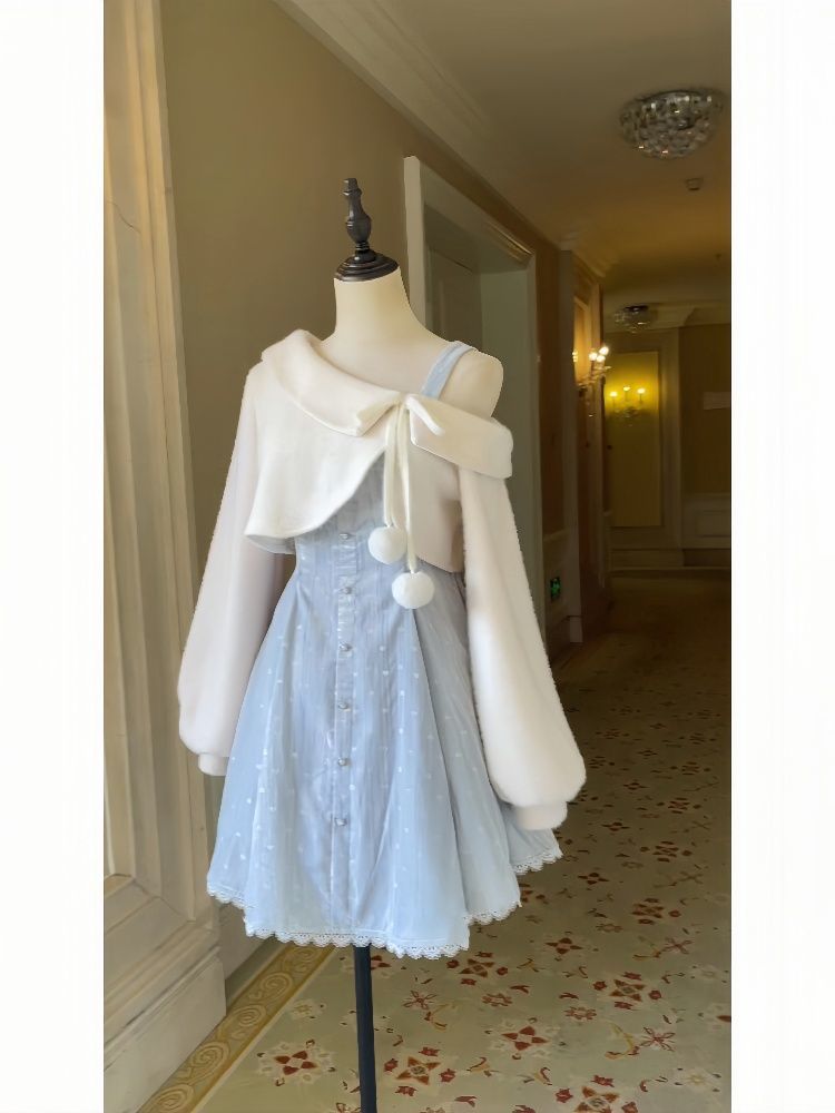 P girly autumn and winter long-sleeved soft waxy vest jacket suspender waist dress sweet age-reducing suit women