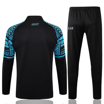 A 2324 semi-La Naples black training sportswear autumn and winter long zipper embroidered football jersey trousers set