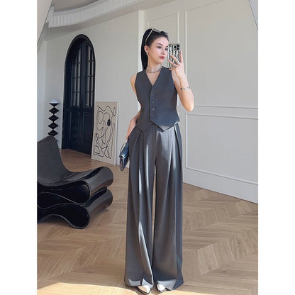 A micro-wide three-dimensional tailoring vest wide-leg pants set - Mixbatch