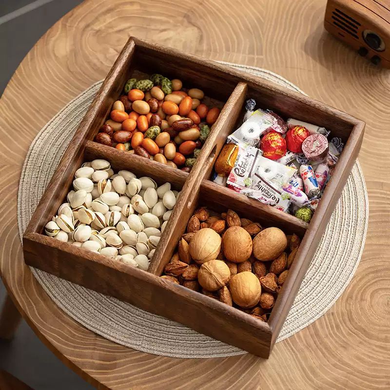 P Walnut Solid Wood Grid Dried Fruit Box
