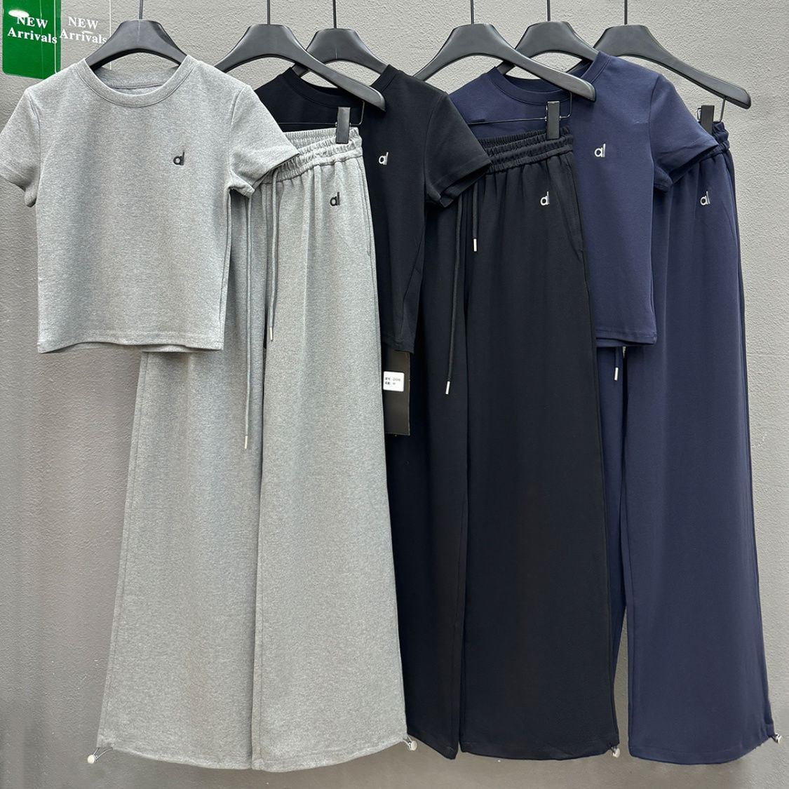 P summer new fashion lazy style slim and thin short-sleeved T-shirt + high waist wide-leg pants two-piece set