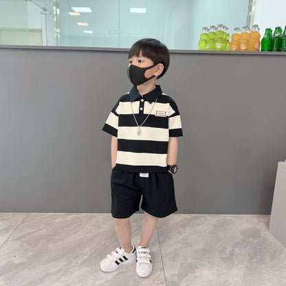 Boys' summer short-sleeved cotton suit Polo shirt medium and small children's casual high-end thin children's clothes for one to ten years old