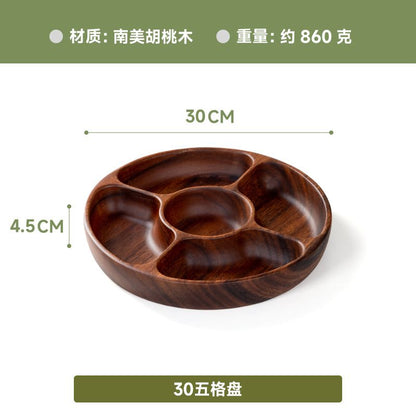 P walnut double grid dried fruit plate multi grid round fruit snack plate