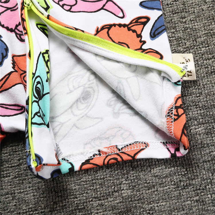 A a new conjoined baby cotton summer home clothes for boys and girls on behalf of INS thin climbing clothes with double zippers. - Mixbatch