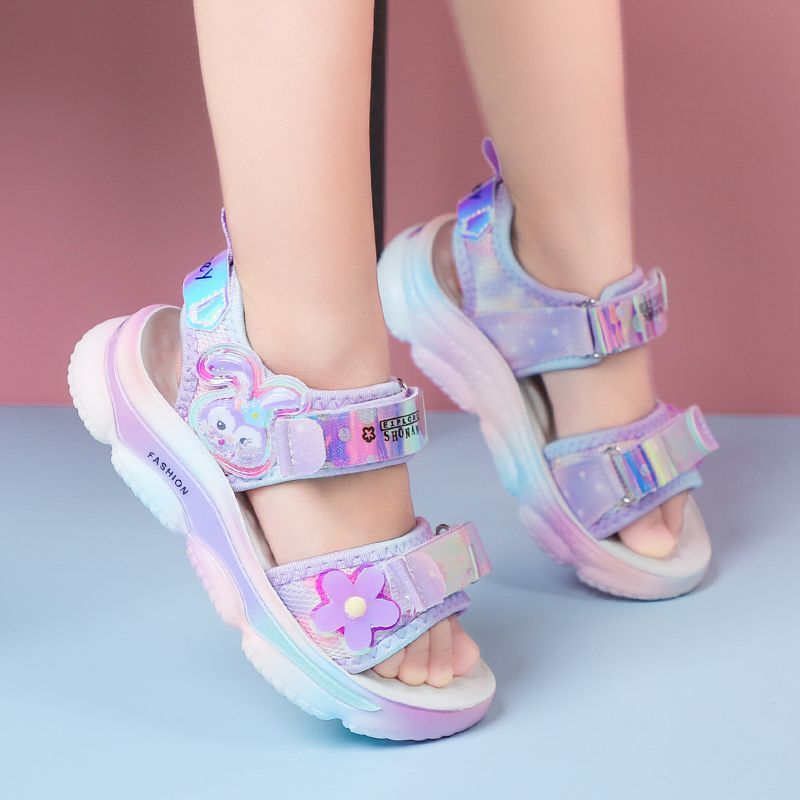 P girls sandals children's beach girls Xiaoxiangfeng summer sandals 6-12 years old students soft-soled non-slip older children's shoes