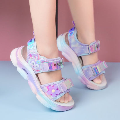 P girls sandals children's beach girls Xiaoxiangfeng summer sandals 6-12 years old students soft-soled non-slip older children's shoes