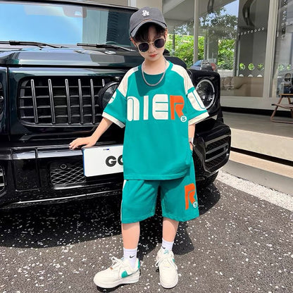 P children's clothing boys summer clothing suit new middle-aged and older children's summer boys thin summer clothing sports handsome and quick-drying