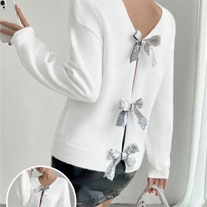 P sequined bow sweater