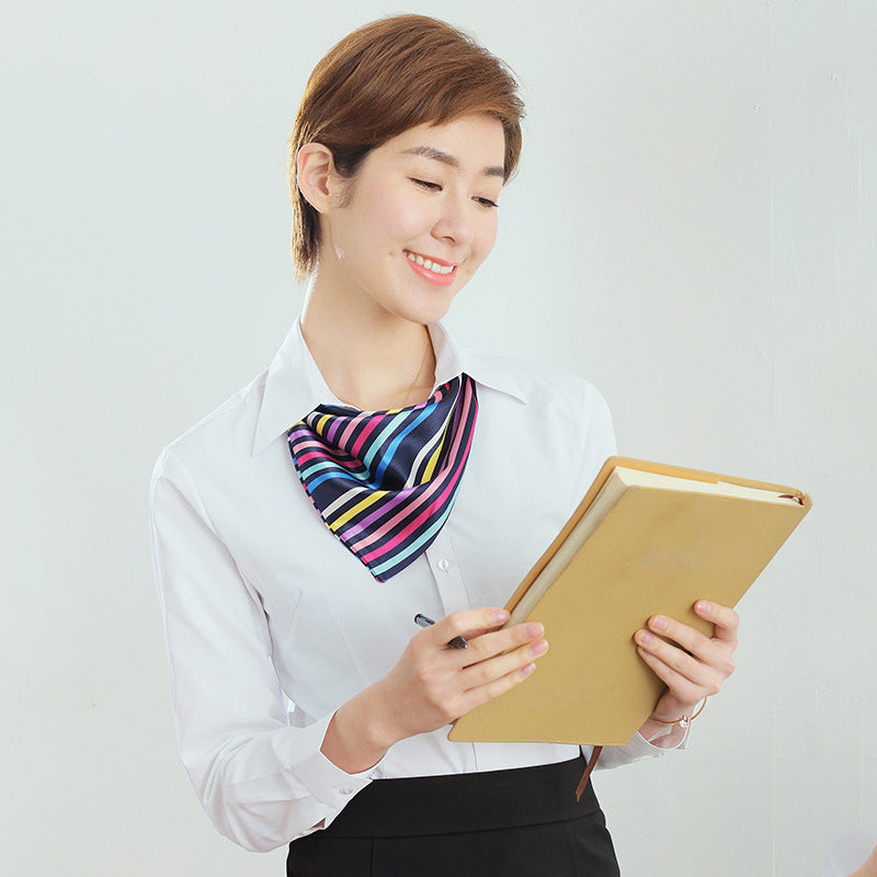 A new women's long-sleeved white shirt OL slim-fitting professional wear, interview overalls cotton V-neck shirt dress collar - Mixbatch