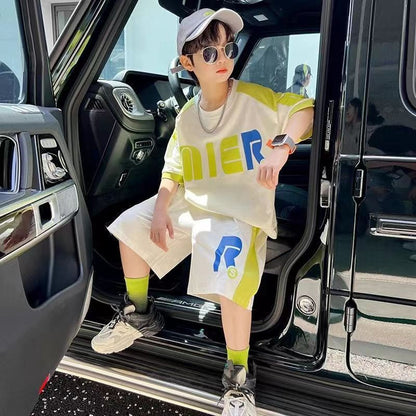 P children's clothing boys summer clothing suit new middle-aged and older children's summer boys thin summer clothing sports handsome and quick-drying