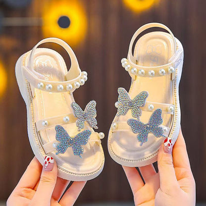 P summer new fashion children's high heels crystal princess shoes bag head middle and older children's performance shoes