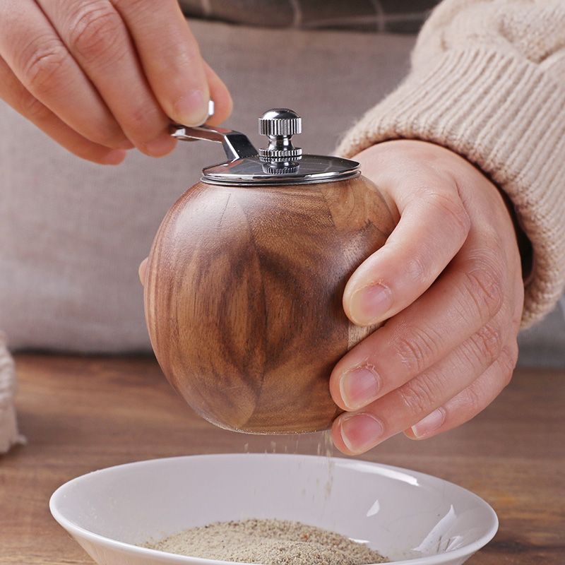 Hand-grinding pepper grinder Wooden black pepper particle grinding tool thickness adjustable freshly ground pepper seasoning bottle. - Mixbatch