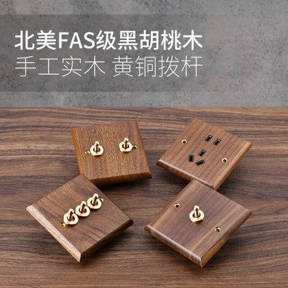 P  Black walnut brass lever power socket panel