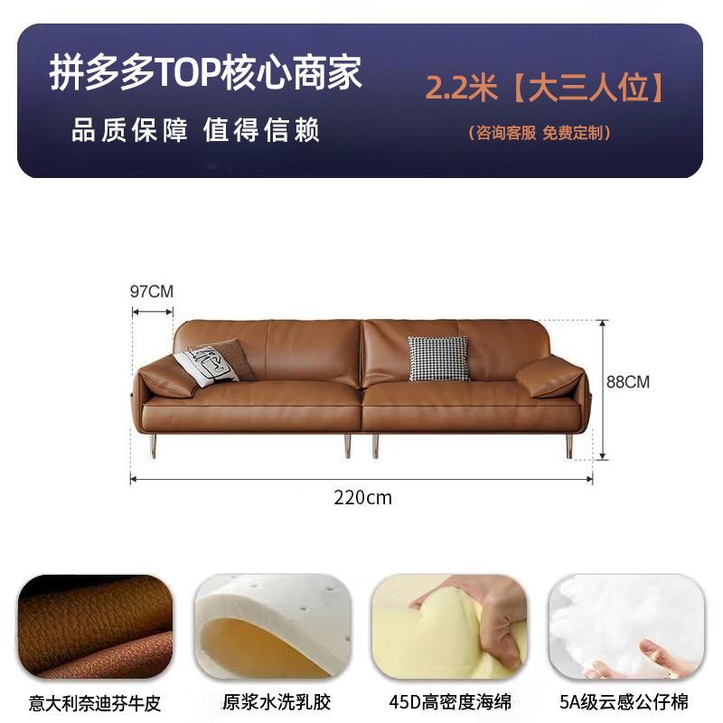 真皮牛皮沙发简约现代轻奢客厅小户型直排大象耳朵沙发 - Mixbatch
