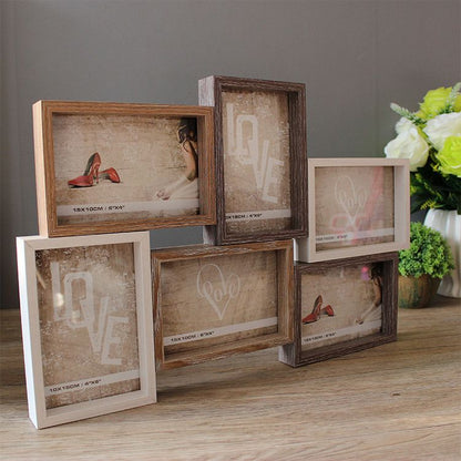 A retro American style wall decoration 6 grid 6 inch one-piece wall hanging photo frame image frame creative combination decorative photo wall