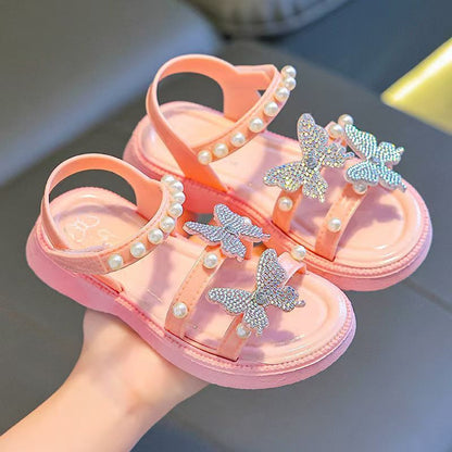 P summer new fashion children's high heels crystal princess shoes bag head middle and older children's performance shoes