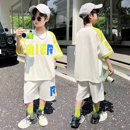 P children's clothing boys summer clothing suit new middle-aged and older children's summer boys thin summer clothing sports handsome and quick-drying