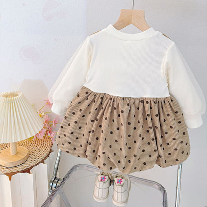 A spring and autumn baby girl foreign princess dress little girl fake two new polka dot fashionable skirt