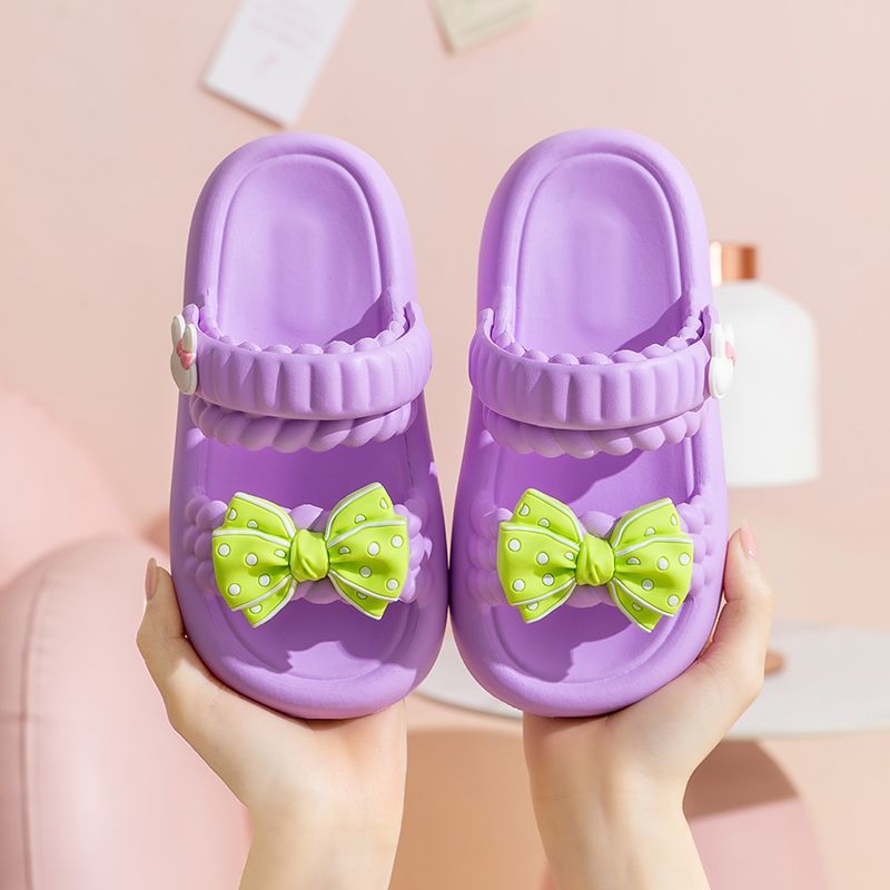 A girls sandals summer bow cute children slippers princess girl non-slip middle aged and older children two wear beach shoes