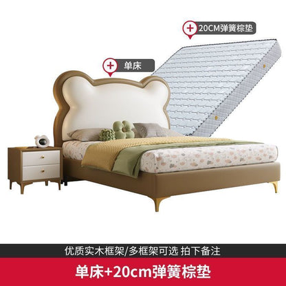 P soft bag solid wood bed children's bed boys and girls single bed European children Internet celebrity simple modern cloud soft bag bed