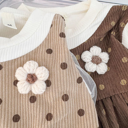 A spring and autumn baby girl foreign princess dress little girl fake two new polka dot fashionable skirt