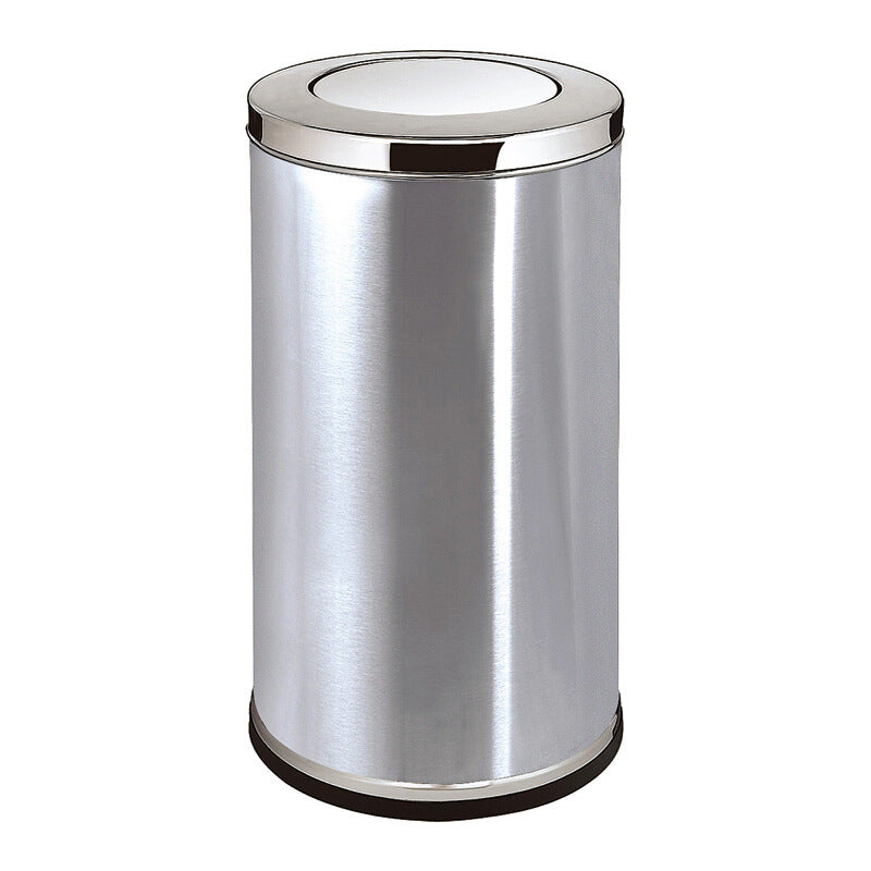A stainless steel trash can