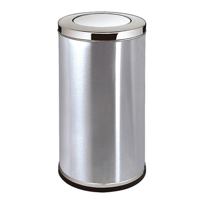 A stainless steel trash can