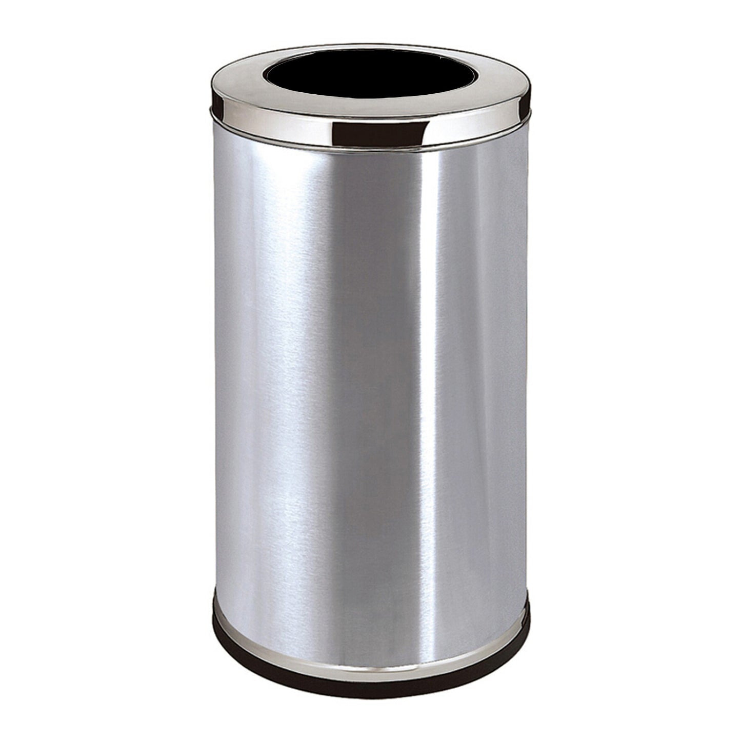A stainless steel trash can