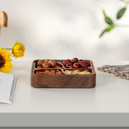 P walnut double grid dried fruit plate multi grid round fruit snack plate