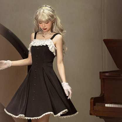P Autumn and winter court style lady elegant cut waist light Lolita small black dress cardigan suit