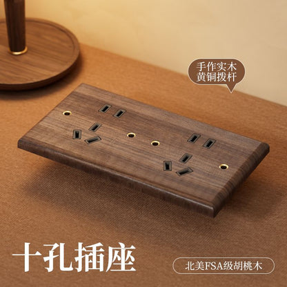 P  Black walnut brass lever power socket panel