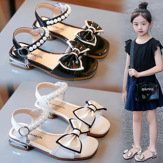 P new summer children's fashion foreign sandals girl pearl middle and older children's beach shoes