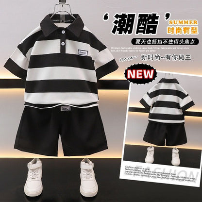 Boys' summer short-sleeved cotton suit Polo shirt medium and small children's casual high-end thin children's clothes for one to ten years old