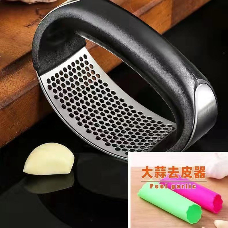 Stainless steel hand-operated ring garlic press garlic mashed garlic artifact pounded garlic scoop household kitchen garlic powder shooting tool. - Mixbatch