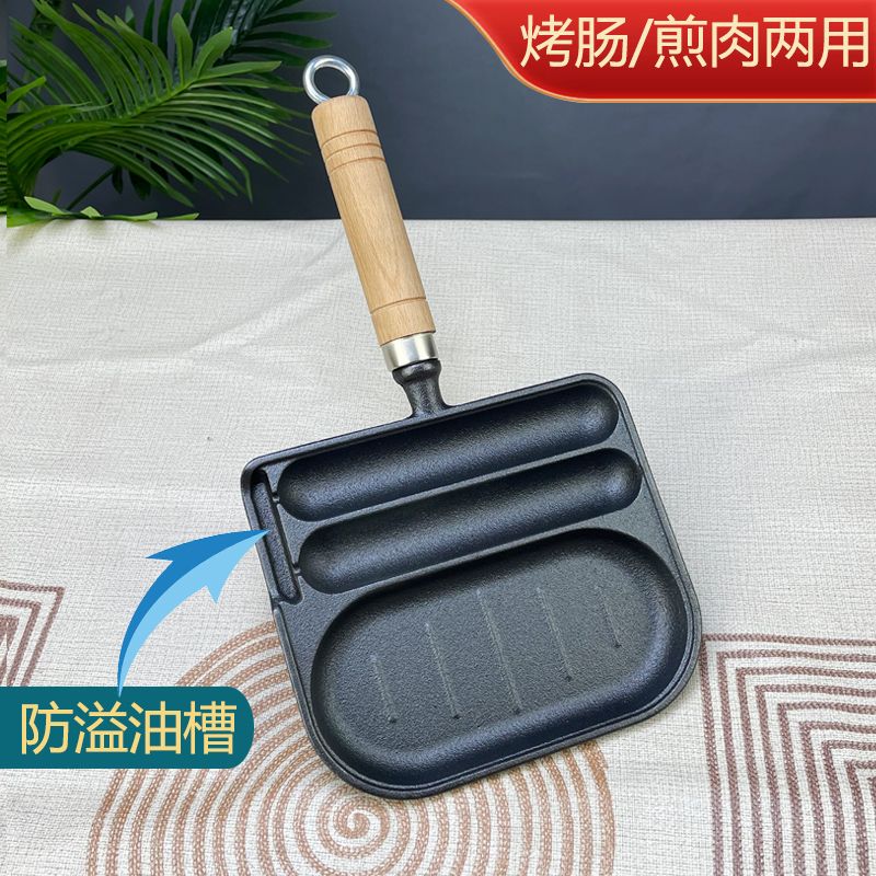 Cast iron sausage pot, 2-in-1, egg fryer, uncoated, household sausage maker, sausage grilling machine, breakfast egg frying mold - Mixbatch