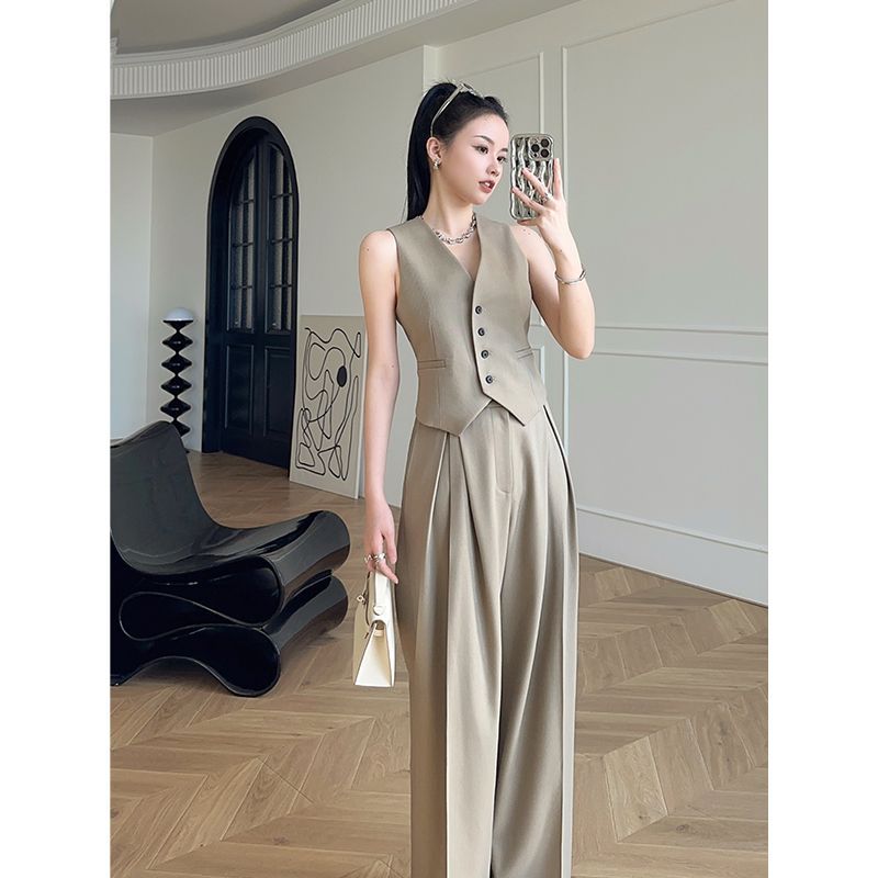 A micro-wide three-dimensional tailoring vest wide-leg pants set - Mixbatch