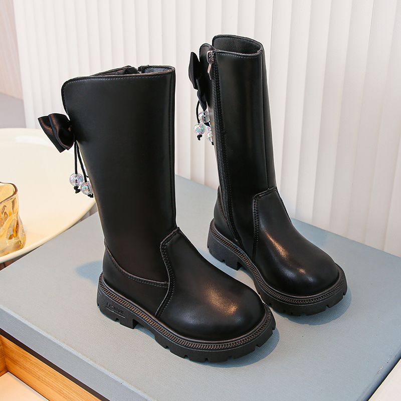 P new princess shoes children's boots medium and older children's soft-soled winter shoes long boots velvet leather boots