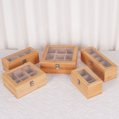 P Bamboo Wood Doge Wenwan Walnut Storage Box Babao Tea Coffee Storage Box Yagli Board Transparent Solid Wood Finishing Box