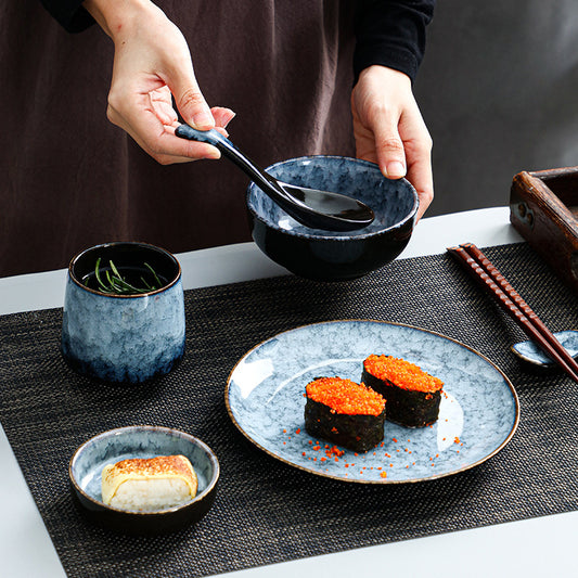 A Japanese high-end light luxury Western food ceramic wing bowl plate spoon cup hotel restaurant table four-piece tableware set