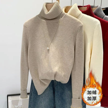 P turtleneck sweater piled and thickened