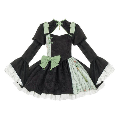 P withpuji original design Chinese style embroidered print sleeve cheongsam lolita summer