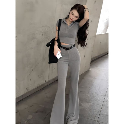 P summer new Spice Girl design short top + high waist and thin pants