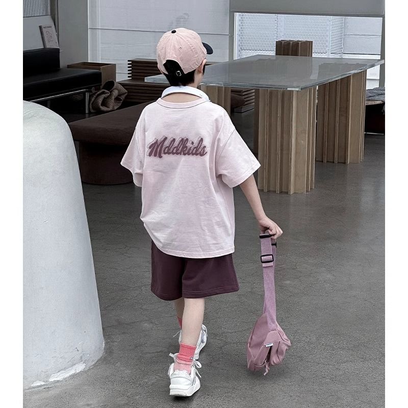 P foreign style new short-sleeved shorts boys handsome summer two-piece set trendy
