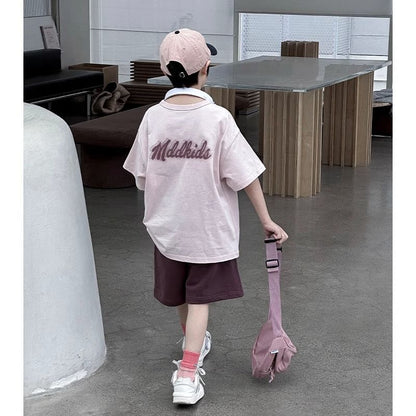 P foreign style new short-sleeved shorts boys handsome summer two-piece set trendy