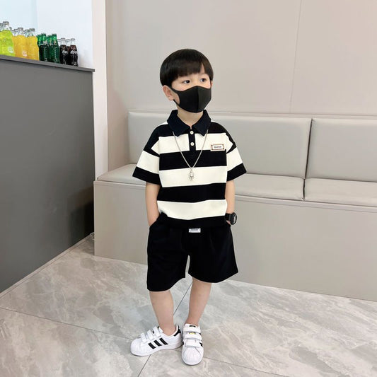 Boys' summer short-sleeved cotton suit Polo shirt medium and small children's casual high-end thin children's clothes for one to ten years old