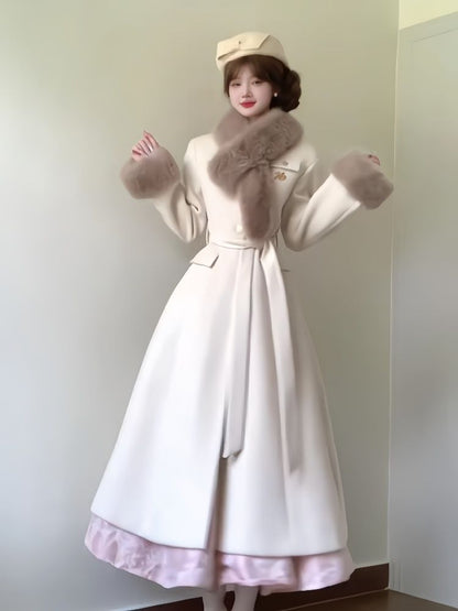 P fur collar long sleeve jacket