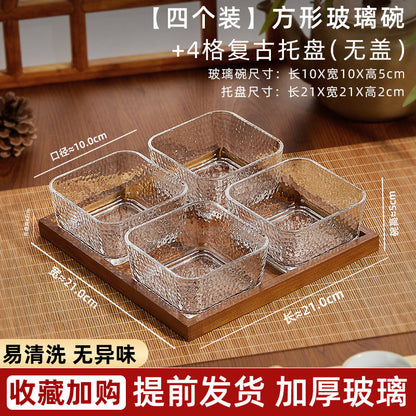 P Bamboo Wood Glass Fruit Snack Plate with Lid