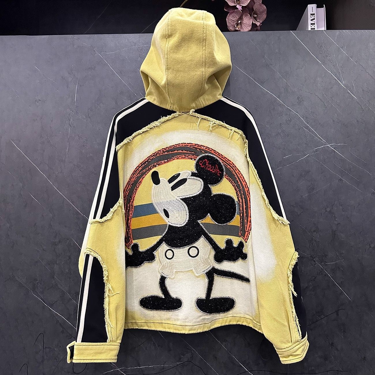 P Spring and Autumn New Heavy Industry Design Sense Cartoon Mickey Hooded Cardigan Sweater